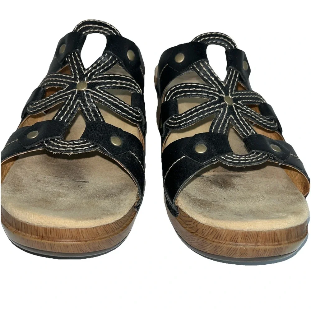 Dansko Serena Women's Size‎ 41/ 10.5-11 US Black Leather Flower Wedge